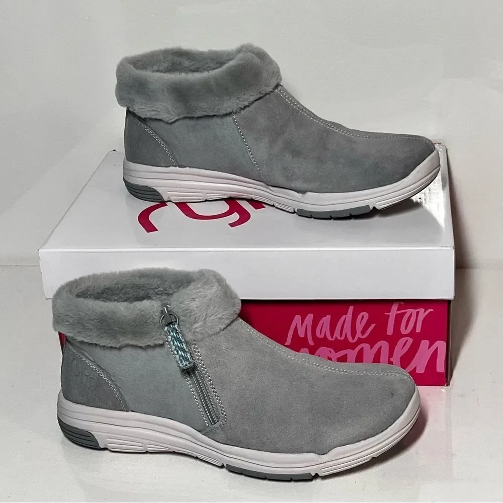 Ryka Water-Repellent Suede Faux Fur Anchorage Mid Ankle Boots